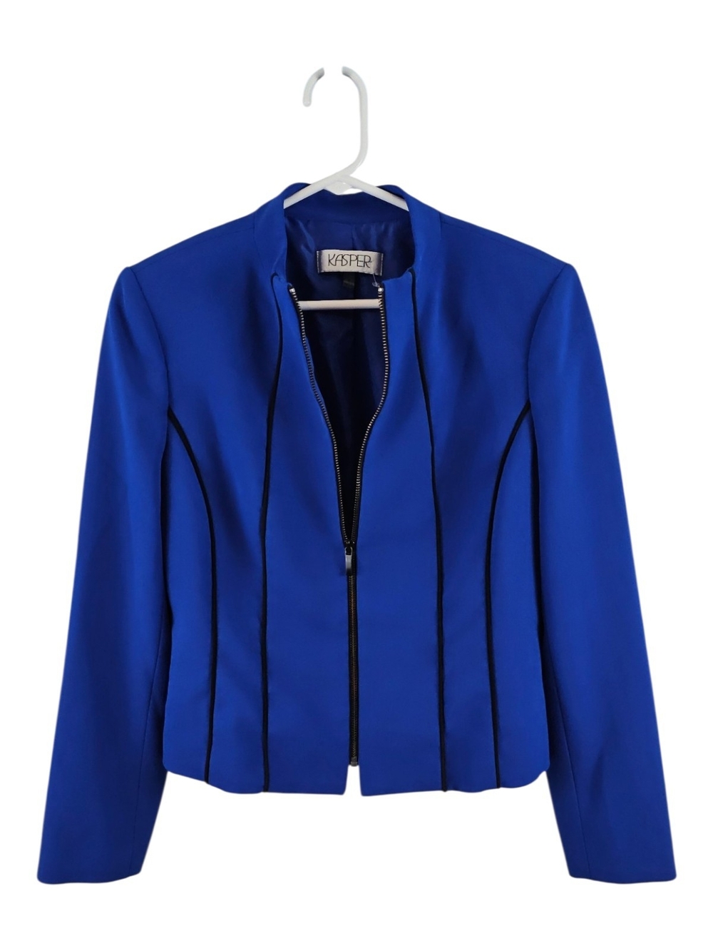 Kasper Women's Royal Blue Zip-Front Jacket Size 6 Black Trim